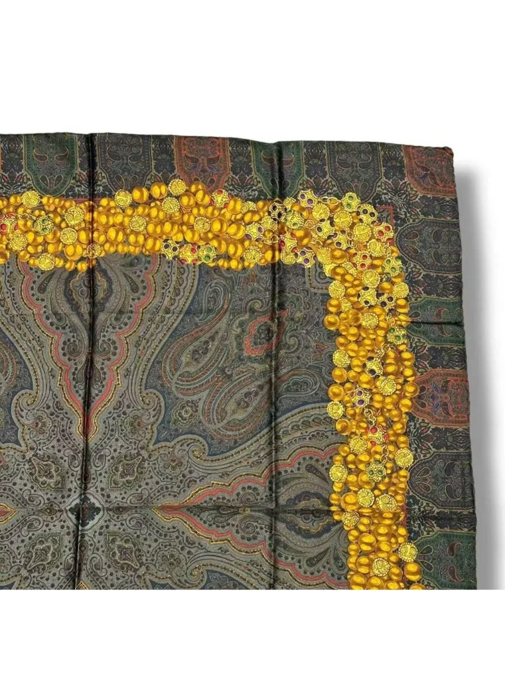 Chanel Scarf Silk Chain Gem Pattern Gold